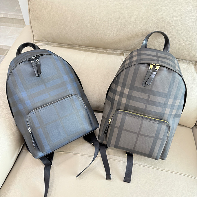 burberry london smoky check coated canvas calf leather trim backpack
